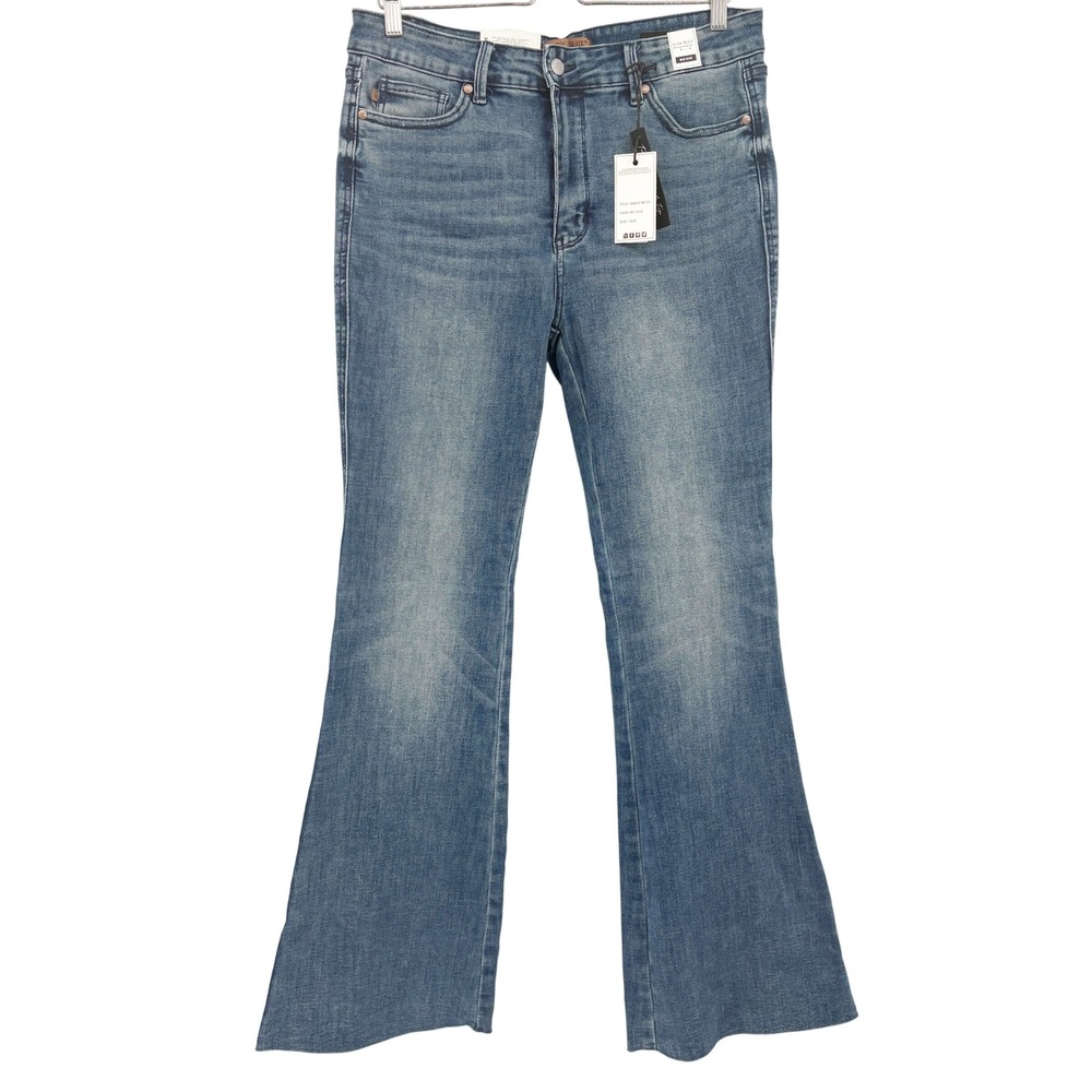 NWT Judy Blue Womens Mid Rise Raw Hem Western Boho Retro Flare Jeans‎ Size 15